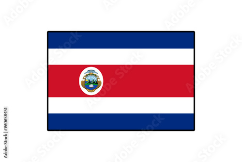 The Costa Rica flag features horizontal blue and red stripes with a white band, showcasing the national coat of arms in the center, representing the country's cultural identity and heritage.
