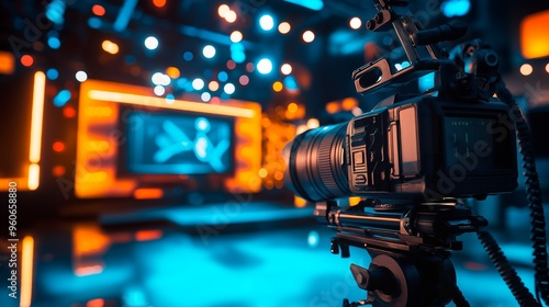 digital camera with a professional equipment in a television studio