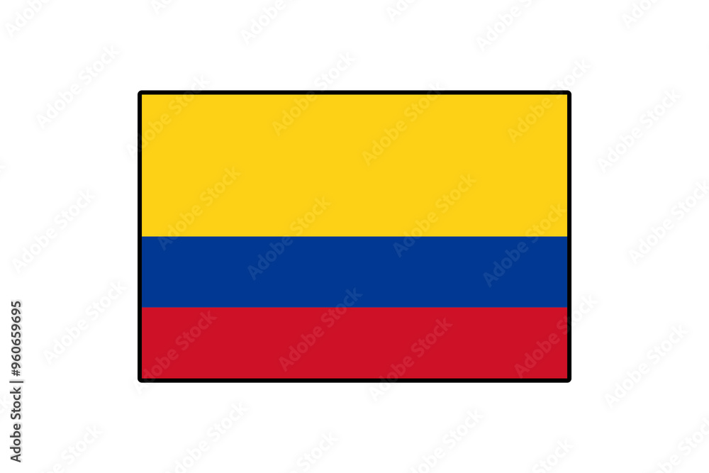 The flag of Colombia features three horizontal stripes in yellow, blue, and red. The yellow stripe is at the top, representing wealth, with blue and red underneath symbolizing peace and bloodshed. The flag of Colombia features three horizontal stripes in yellow, blue, and red. The yellow stripe is at the top, representing wealth, with blue and red underneath symbolizing peace and bloodshed.