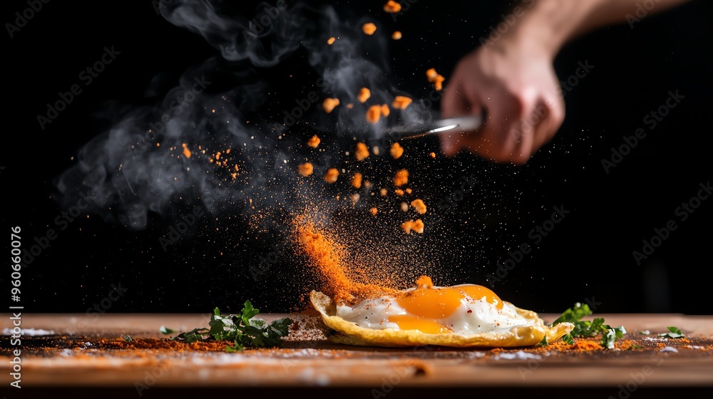 Obraz premium Deconstructed omelette, where each element of the omelette is served separately, originates from France