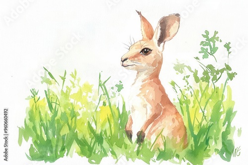 A serene illustration of a rabbit sitting in a lush green meadow, radiating tranquility and the beauty of nature.