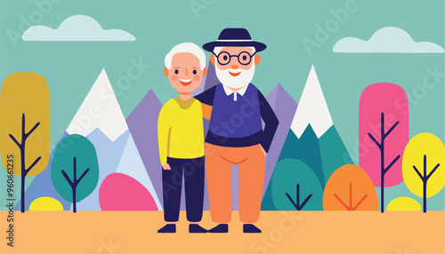 Hand drawn illustration Grandparentsday grandparents with grandson