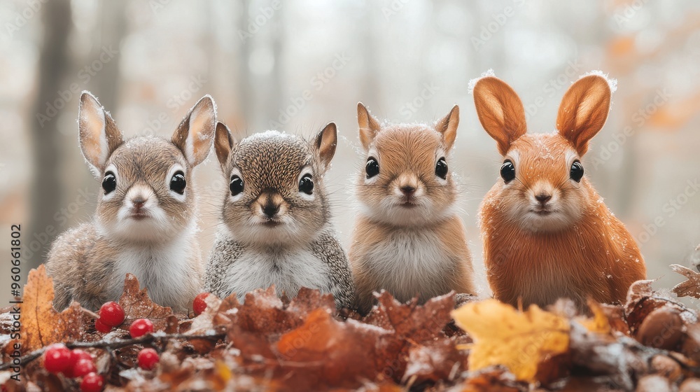 Woodland animals on a white background with subtle details Woodland animals on a white background with subtle details