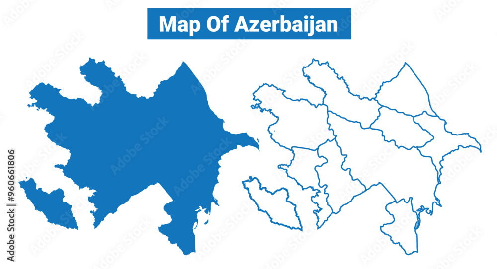 Obraz premium Azerbaijan simple flat vector map outline style illustration set