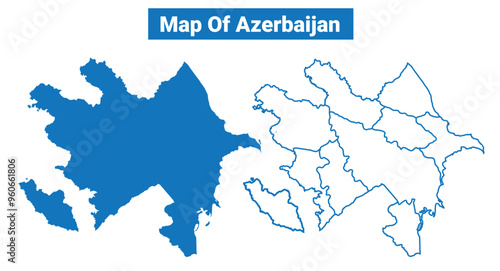 Azerbaijan simple flat vector map outline style illustration set