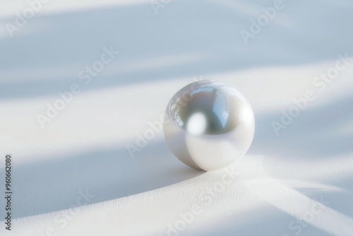 A high-quality image of a single, perfectly arranged white pearl on a pristine white surface