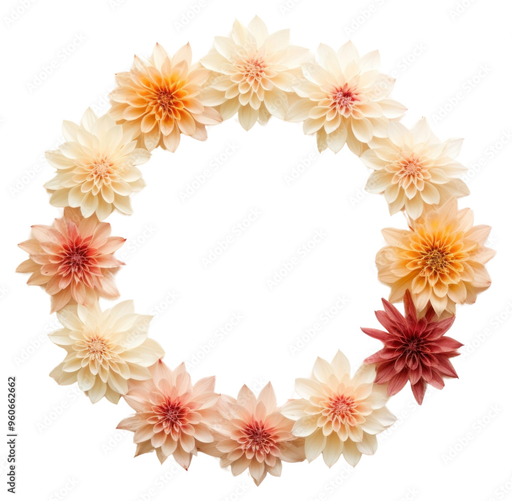 PNG Real pressed dahlia flowers circle wreath shape. PNG Real pressed dahlia flowers circle wreath shape.
