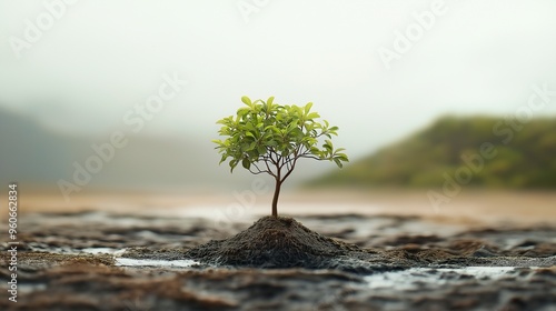 young tree growing in the ground. concept for environmental protection.