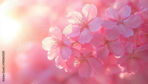 Delicate Pink Cherry Blossoms in Soft Sunlight