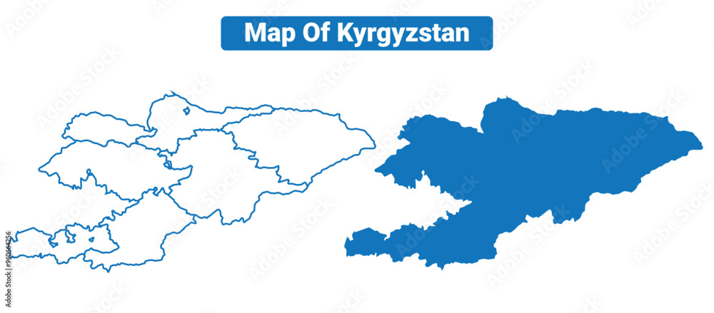 Obraz premium Kyrgyzstan simple flat vector map outline style illustration set