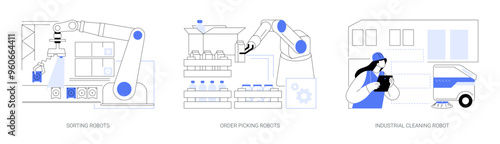 Industrial robots isolated cartoon vector illustrations se