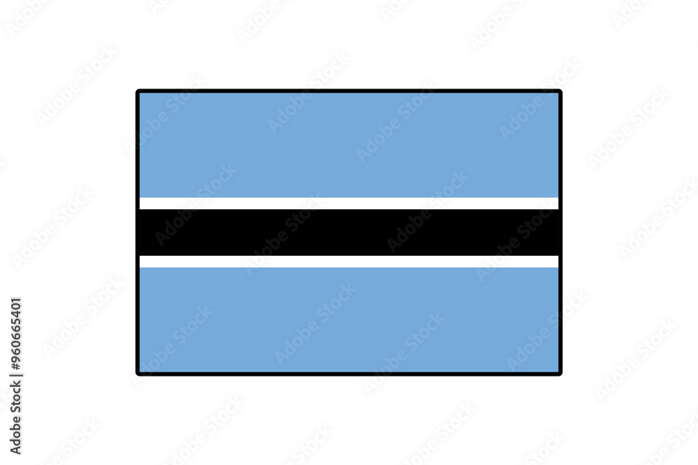 The flag of Botswana features a horizontal black stripe between two thin white stripes on a field of light blue. This symbolizes peace and the country's natural resources. The flag of Botswana features a horizontal black stripe between two thin white stripes on a field of light blue. This symbolizes peace and the country's natural resources.