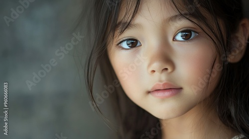 Close-up portrait of a young girl with brown eyes