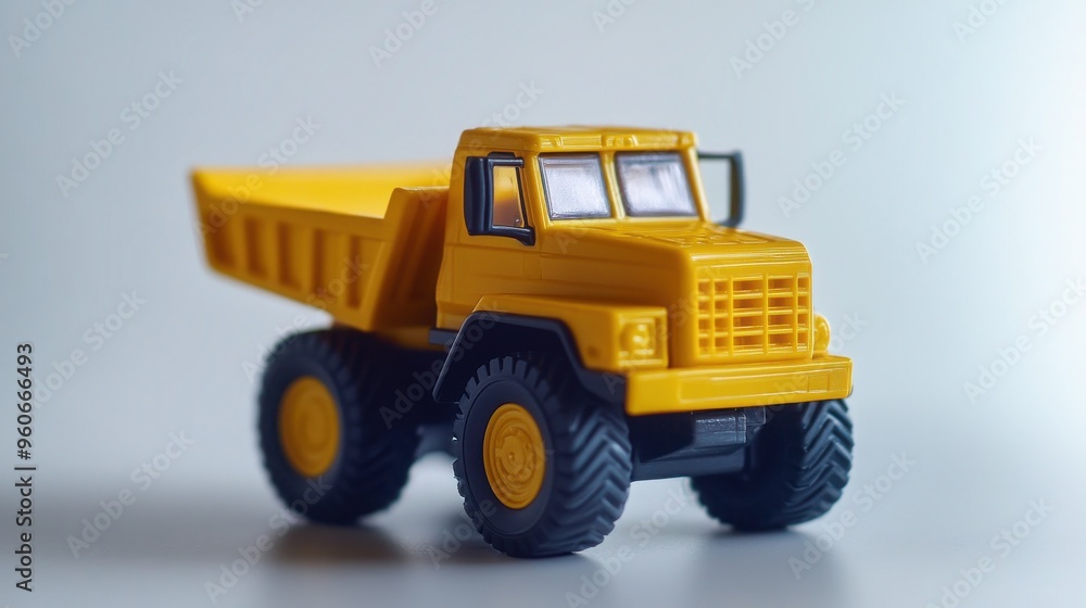 Close-up shot of plastic toy truck with dump bed - fun and colorful playtime vehicle