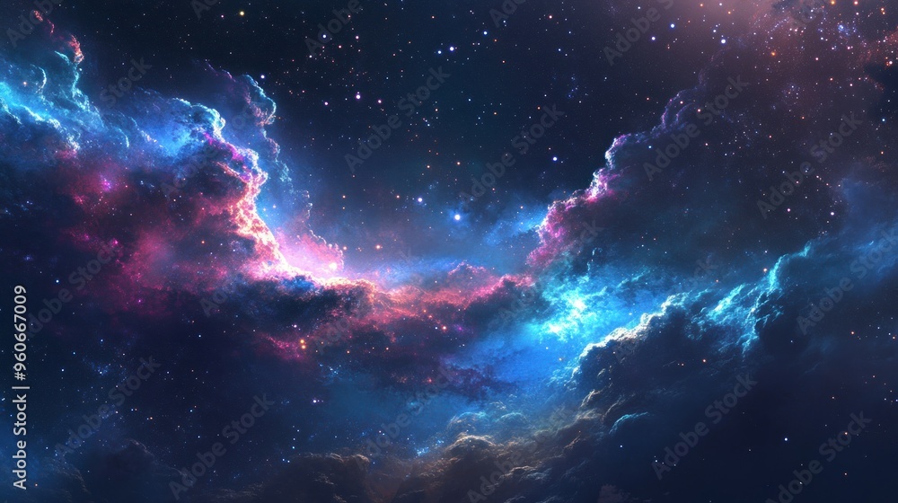 Fototapeta premium Cosmic Nebula with Stars and Glowing Gas Clouds