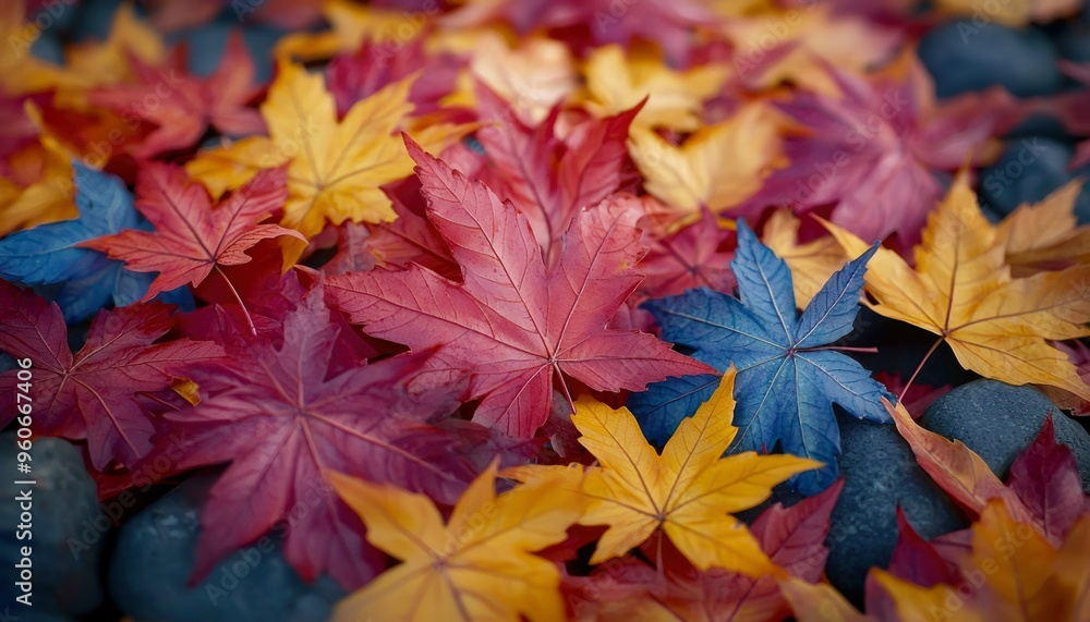 A Colorful Collection of Autumn Leaves on a Dark Surface A Colorful Collection of Autumn Leaves on a Dark Surface