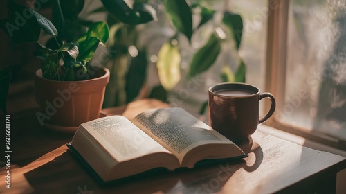 cup of coffee with a book and a scarf.