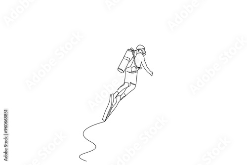 diver oxygen tank equipment underwater bottom swim lifestyle one line art design vector