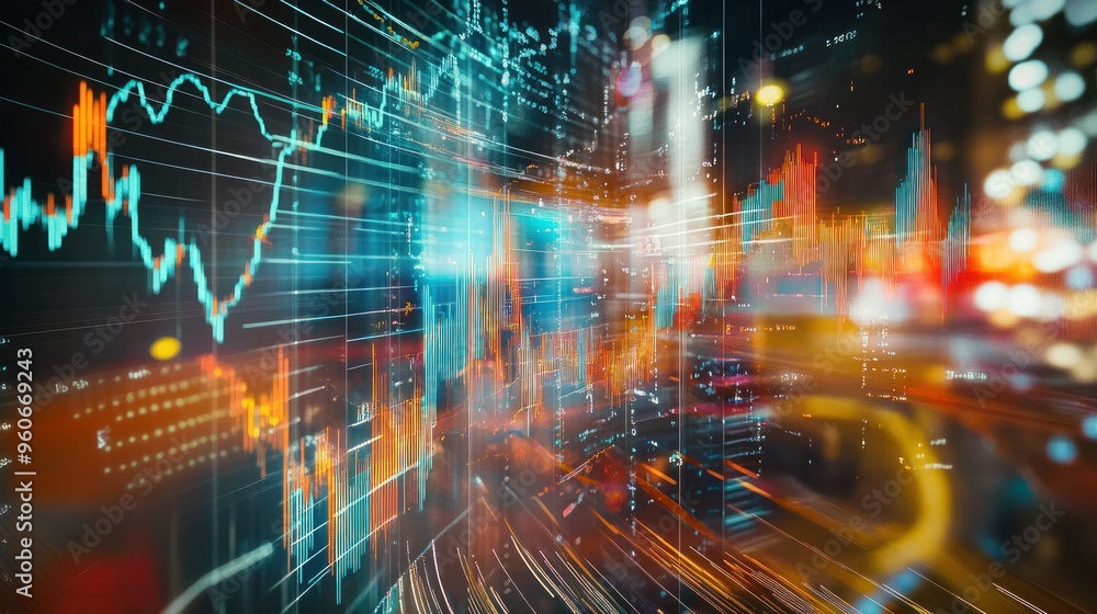 Abstract Cityscape with Financial Data Overlay Abstract Cityscape with Financial Data Overlay