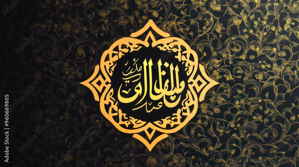 Arabic Calligraphy with Golden Floral Background Arabic Calligraphy with Golden Floral Background