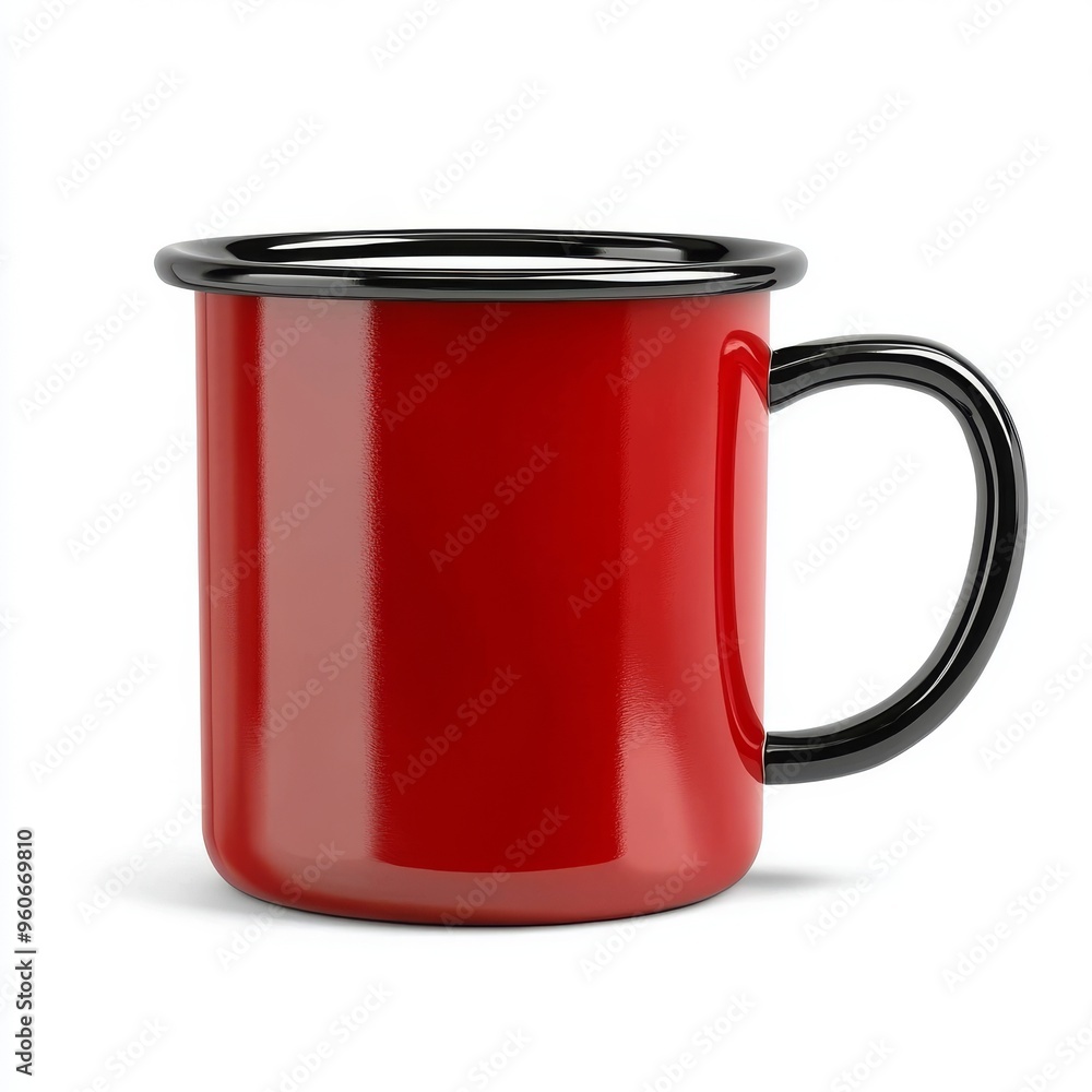 This red ceramic camping tea or coffee cup is isolated on a transparent background. Empty container object, blank mockup template, stainless steel, reflection, branding design, one. This red ceramic camping tea or coffee cup is isolated on a transparent background. Empty container object, blank mockup template, stainless steel, reflection, branding design, one.
