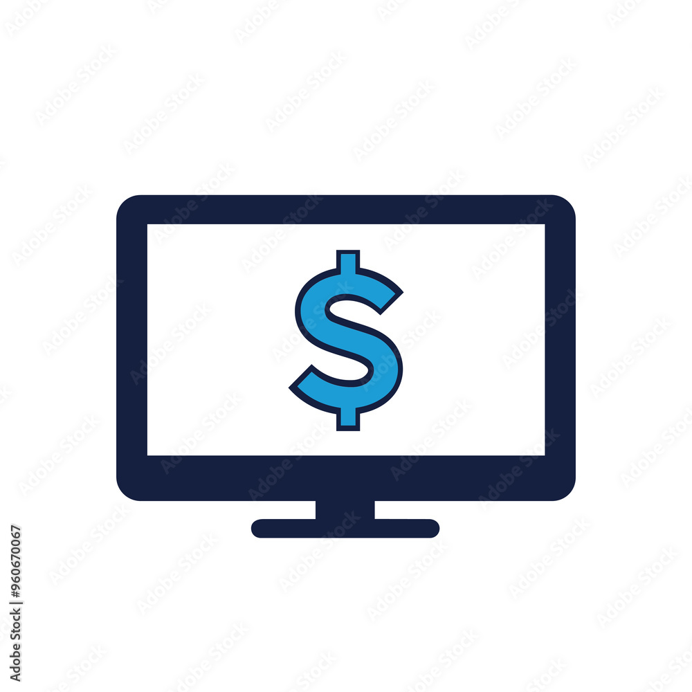 Dollar Symbol on Computer Screen Icon Representing Online Banking, E-Commerce, and Digital Payments Dollar Symbol on Computer Screen Icon Representing Online Banking, E-Commerce, and Digital Payments