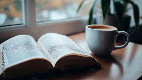 cup of coffee with a book and a scarf.