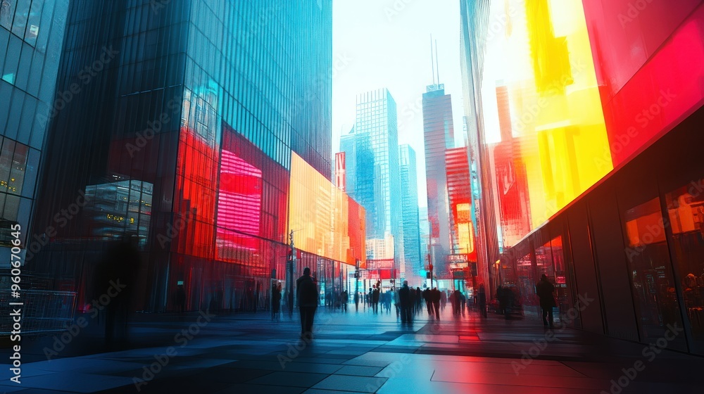 Silhouetted Figures Walking Through a Neon-Lit City Street Silhouetted Figures Walking Through a Neon-Lit City Street