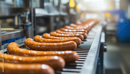 Automated sausage production line in a sausage factory, modern food technology