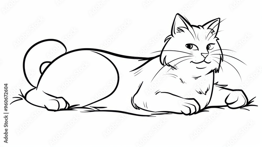 A relaxed cat lies on the grass, enjoying the warmth of a sunny day. Its playful demeanor adds charm to the serene outdoor environment A relaxed cat lies on the grass, enjoying the warmth of a sunny day. Its playful demeanor adds charm to the serene outdoor environment