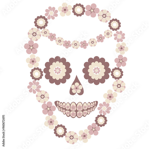 Skull of flowers in flat technique vector illustration 