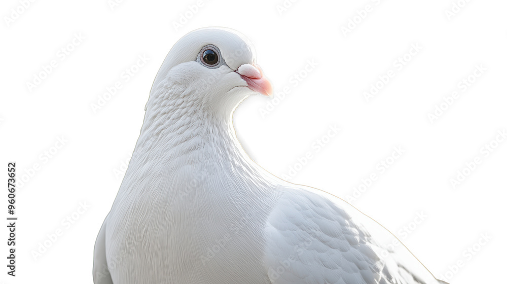 A beautiful white dove stands gracefully against a dark background, its feathers illuminated softly by a gentle light. A beautiful white dove stands gracefully against a dark background, its feathers illuminated softly by a gentle light.