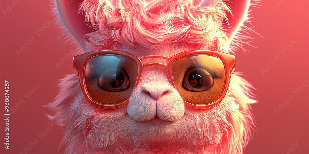Obraz premium A cute pink alpaca wearing trendy sunglasses.