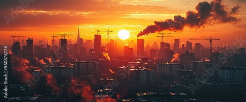 Wallpaper Mural Cityscape at Sunset with Smoke Pollution Torontodigital.ca