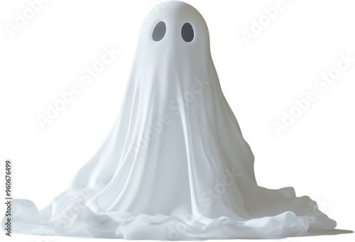 Classic Ghost in White Sheet with Transparent Background