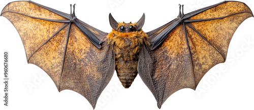 Close-up of a Flying Fox Bat with Outstretched Wings on a Transparent Background