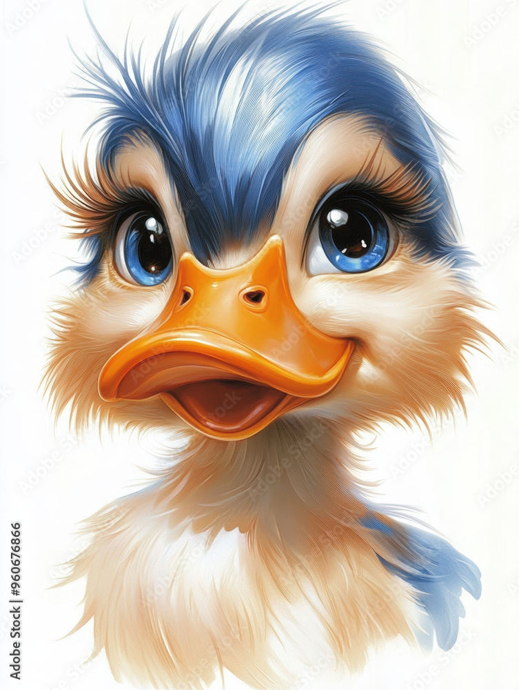 Obraz premium Close-Up of a Cartoon Duck with Big Eyes and a Playful Expression 