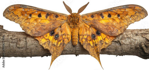 Vibrant Moth Resting on a Log, Close-up on Textured Wings