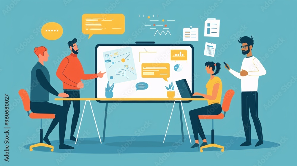 Fototapeta premium Team Brainstorming and Planning on Whiteboard in Office