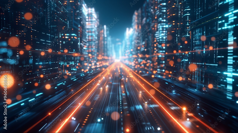 background with A nighttime view of a futuristic city with glowing skyscrapers and moving traffic background with A nighttime view of a futuristic city with glowing skyscrapers and moving traffic