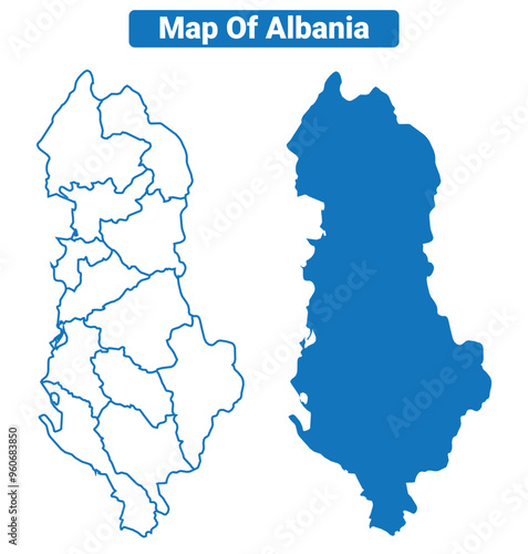 Albania simple flat vector map outline style illustration set