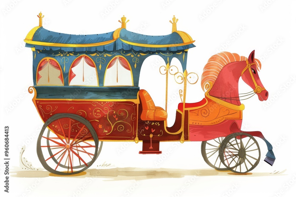 A whimsical illustration of a horse-drawn carriage. Children's Book Illustration A whimsical illustration of a horse-drawn carriage. Children's Book Illustration