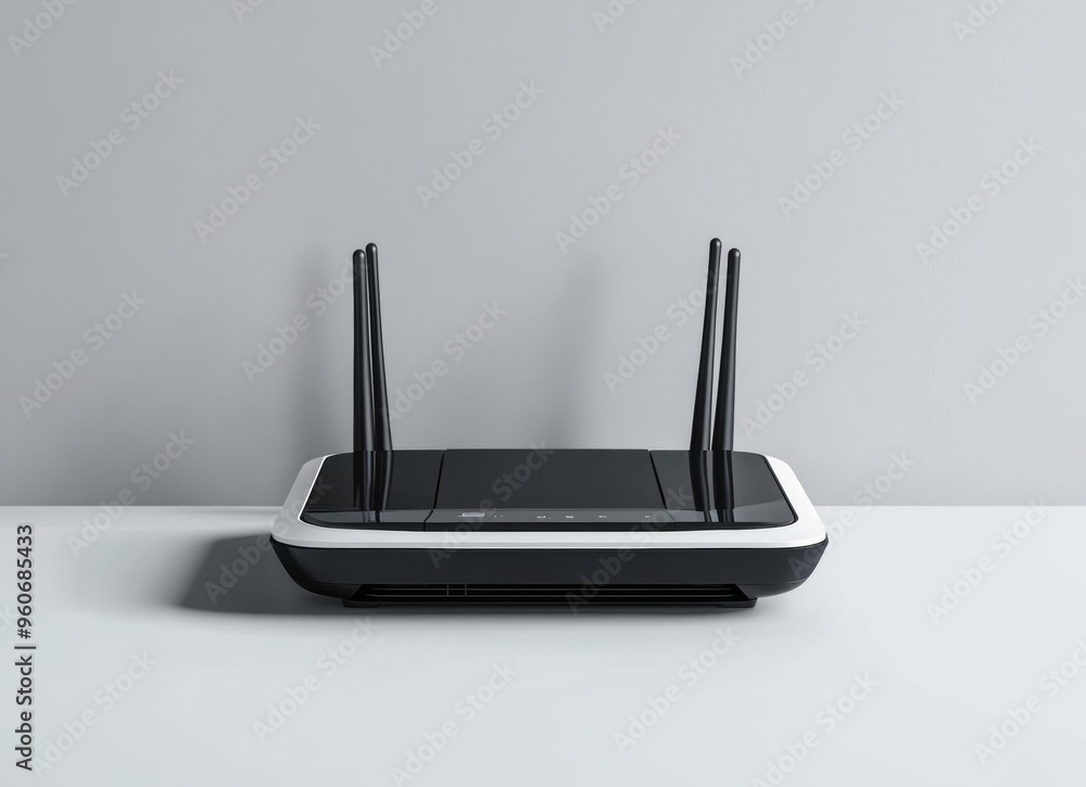 Wi-Fi internet router device isolated on a transparent background with antenna object. Networking equipment, Ethernet modem, and server broadband hardware. Wi-Fi internet router device isolated on a transparent background with antenna object. Networking equipment, Ethernet modem, and server broadband hardware.