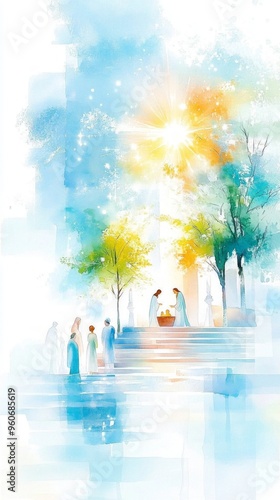 Religious ceremony taking place under a bright shining light