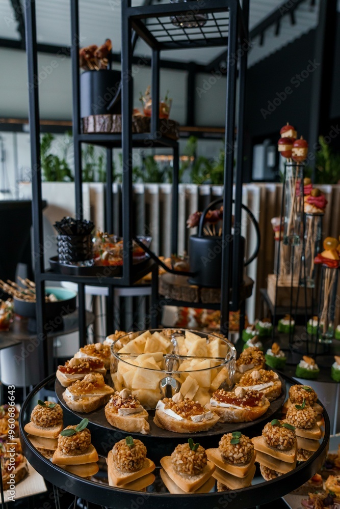 Elegant Culinary Display of Gourmet Appetizers and Delights Elegant Culinary Display of Gourmet Appetizers and Delights