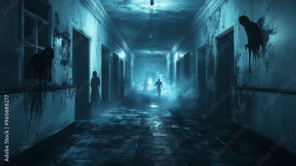 A Man Walking Through a Foggy, Creepy Hallway A Man Walking Through a Foggy, Creepy Hallway