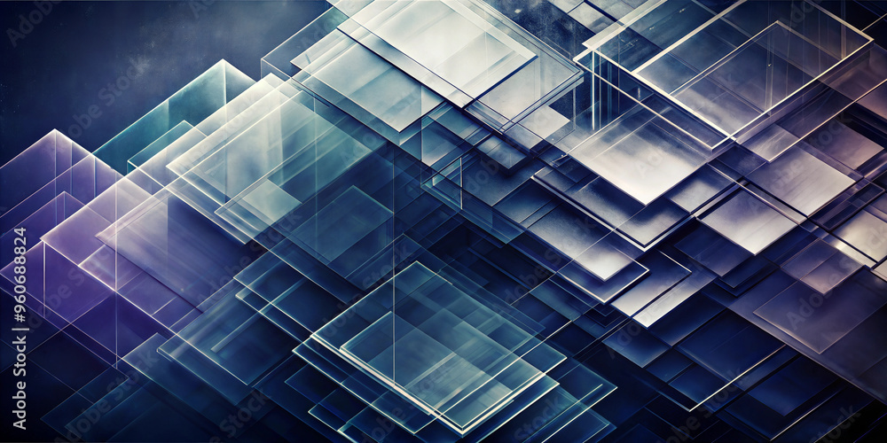 Abstract geometric composition of transparent layered squares with cool tones and depth Abstract geometric composition of transparent layered squares with cool tones and depth