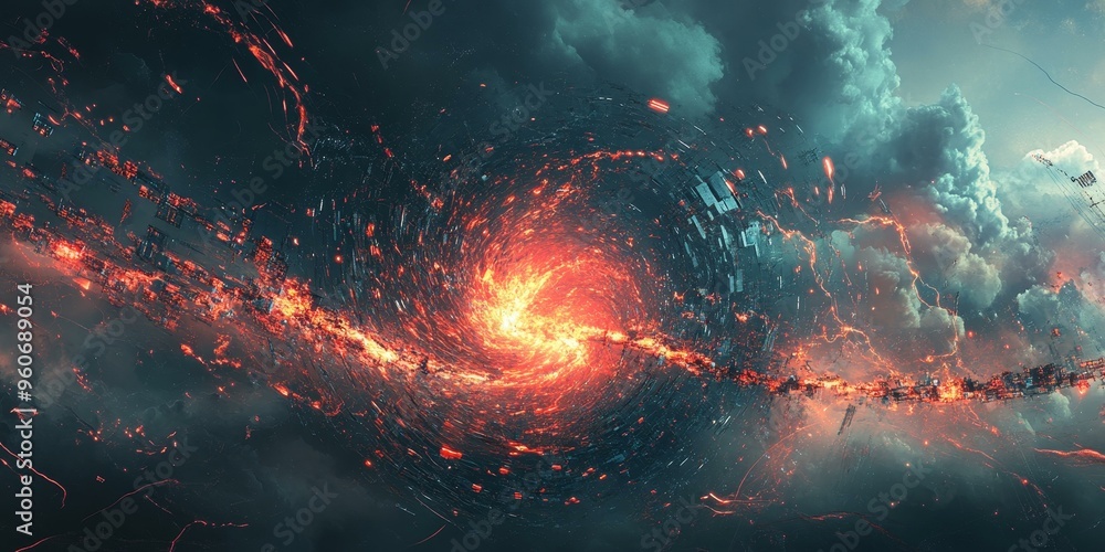 Fototapeta premium Abstract swirling vortex of fire and clouds.