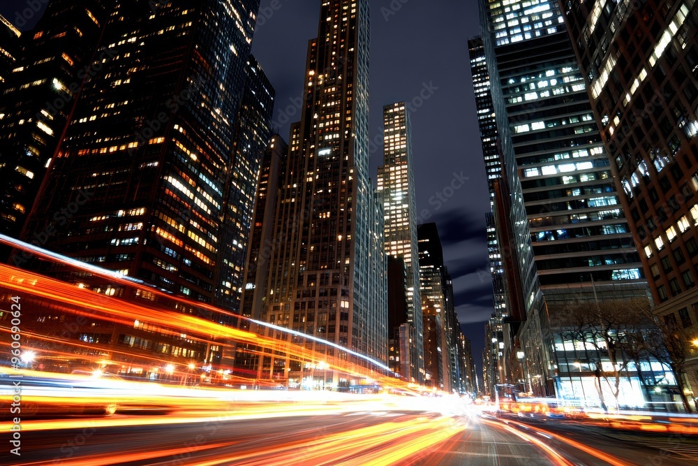 Golden lights flicker from tall buildings as bustling cars glide through the streets, painting a lively picture of city life after dark Golden lights flicker from tall buildings as bustling cars glide through the streets, painting a lively picture of city life after dark