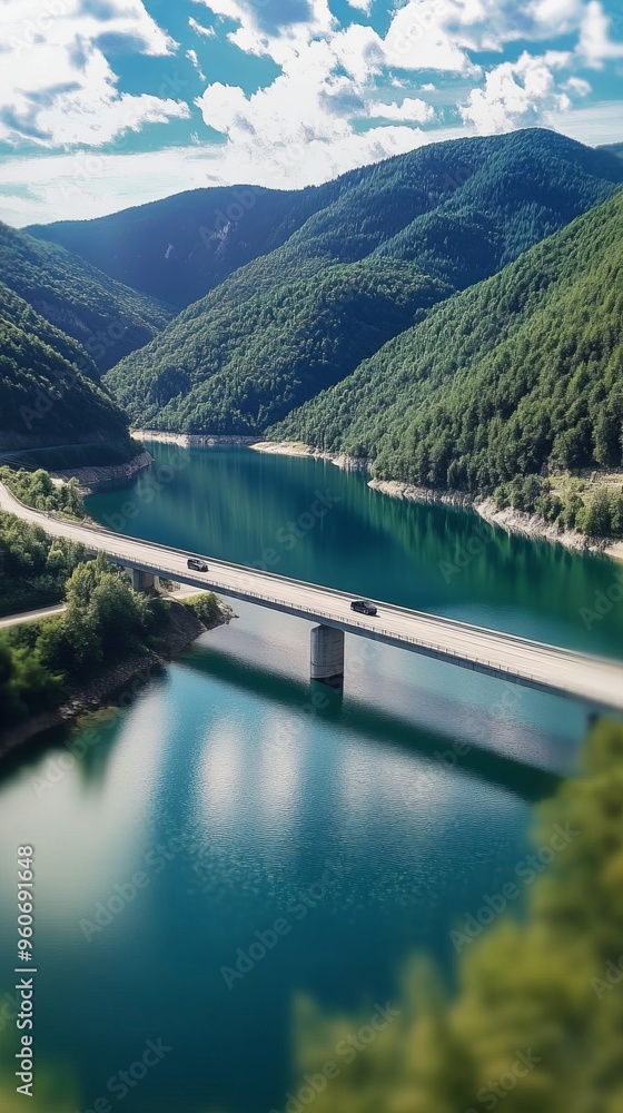 Obraz premium Scenic Bridge Over Tranquil Lake